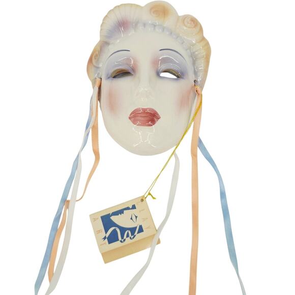 Clay Art About Face Line Ceramic Mask 7" Flapper Girl Blue Star Snowflake Face - Picture 1 of 8